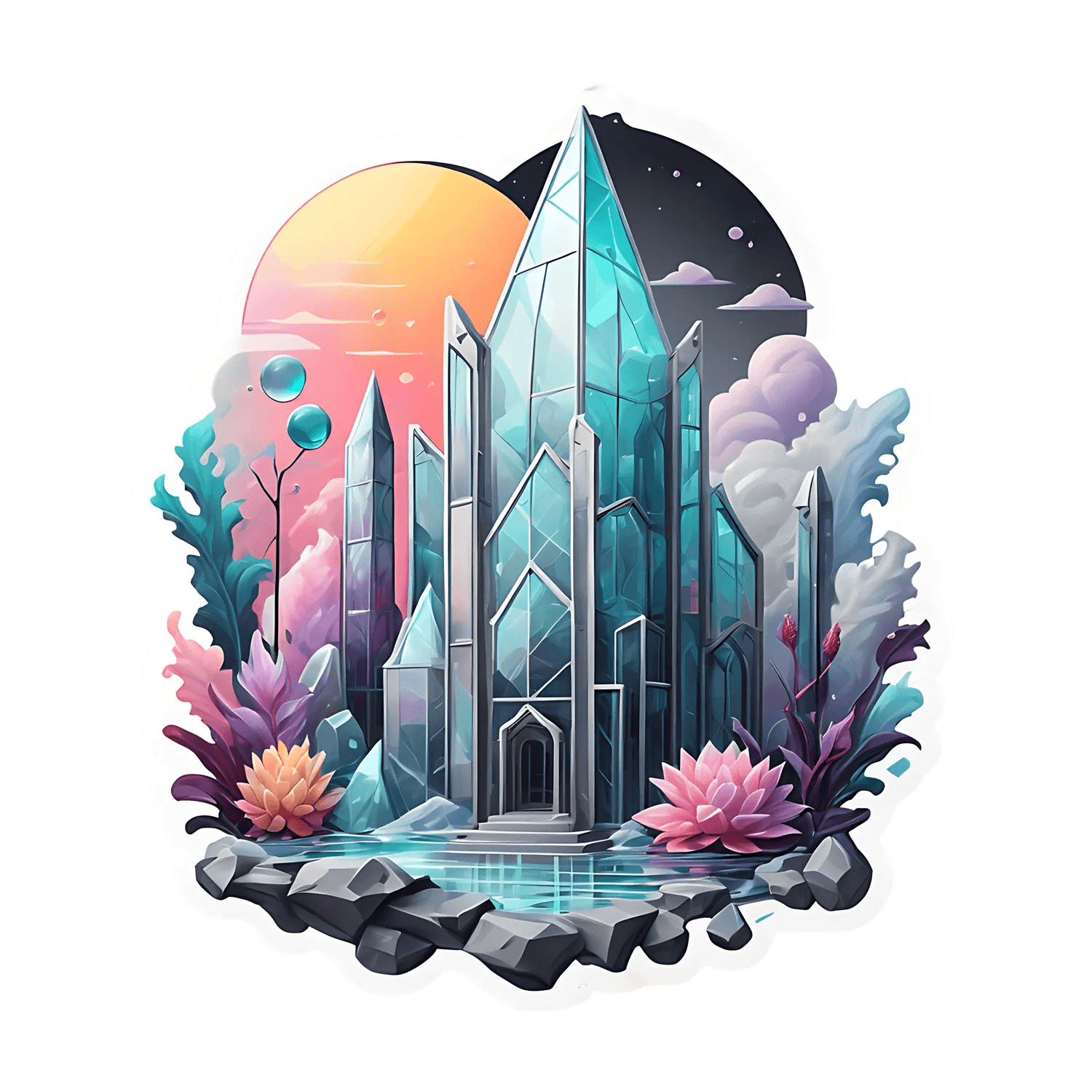 Crystal Castle - Fantasy Sticker - Heat Press Transfer