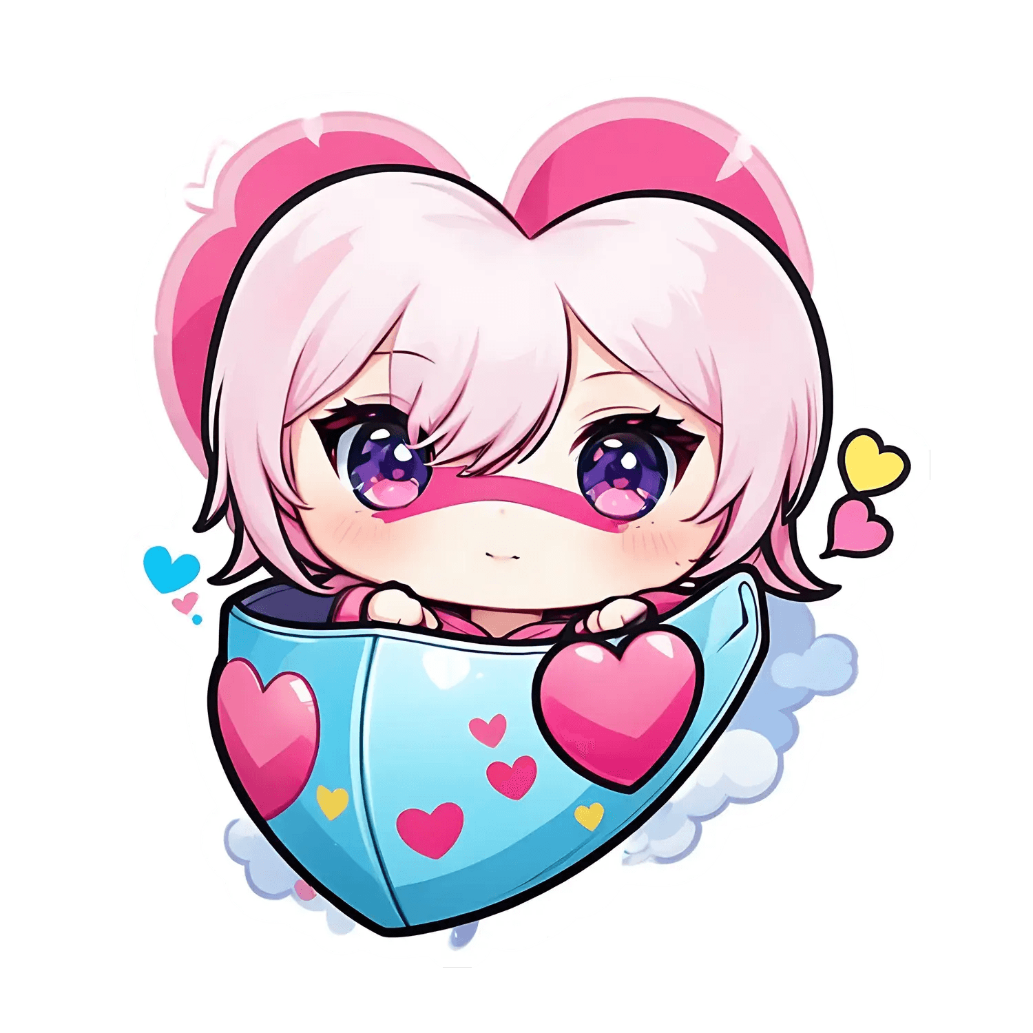 Cute Anime Cup - Heart Sticker - Heat Press Transfer
