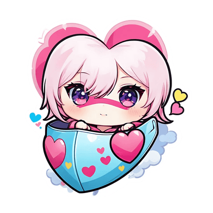 Cute Anime Cup - Heart Sticker - Heat Press Transfer