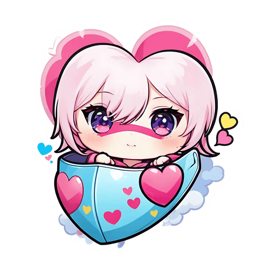 Cute Anime Cup - Heart Sticker - Heat Press Transfer