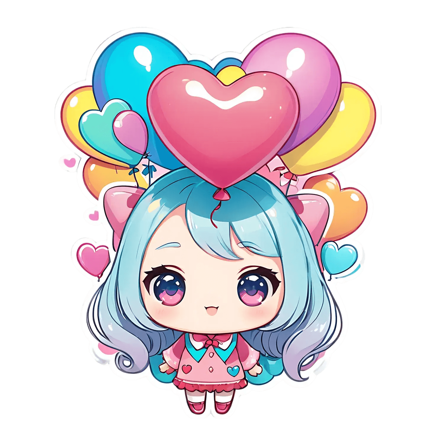 Cute Anime Girl - Heart Balloon Sticker - Heat Press Transfer