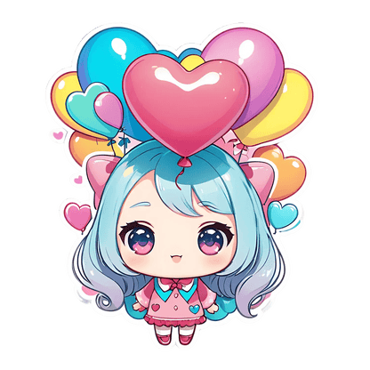 Cute Anime Girl - Heart Balloon Sticker - Heat Press Transfer