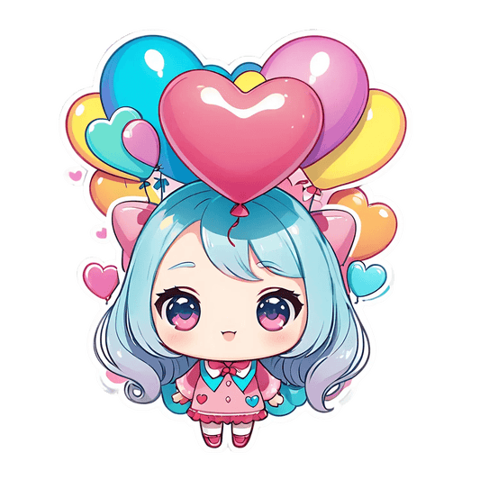 Cute Anime Girl - Heart Balloon Sticker - Heat Press Transfer