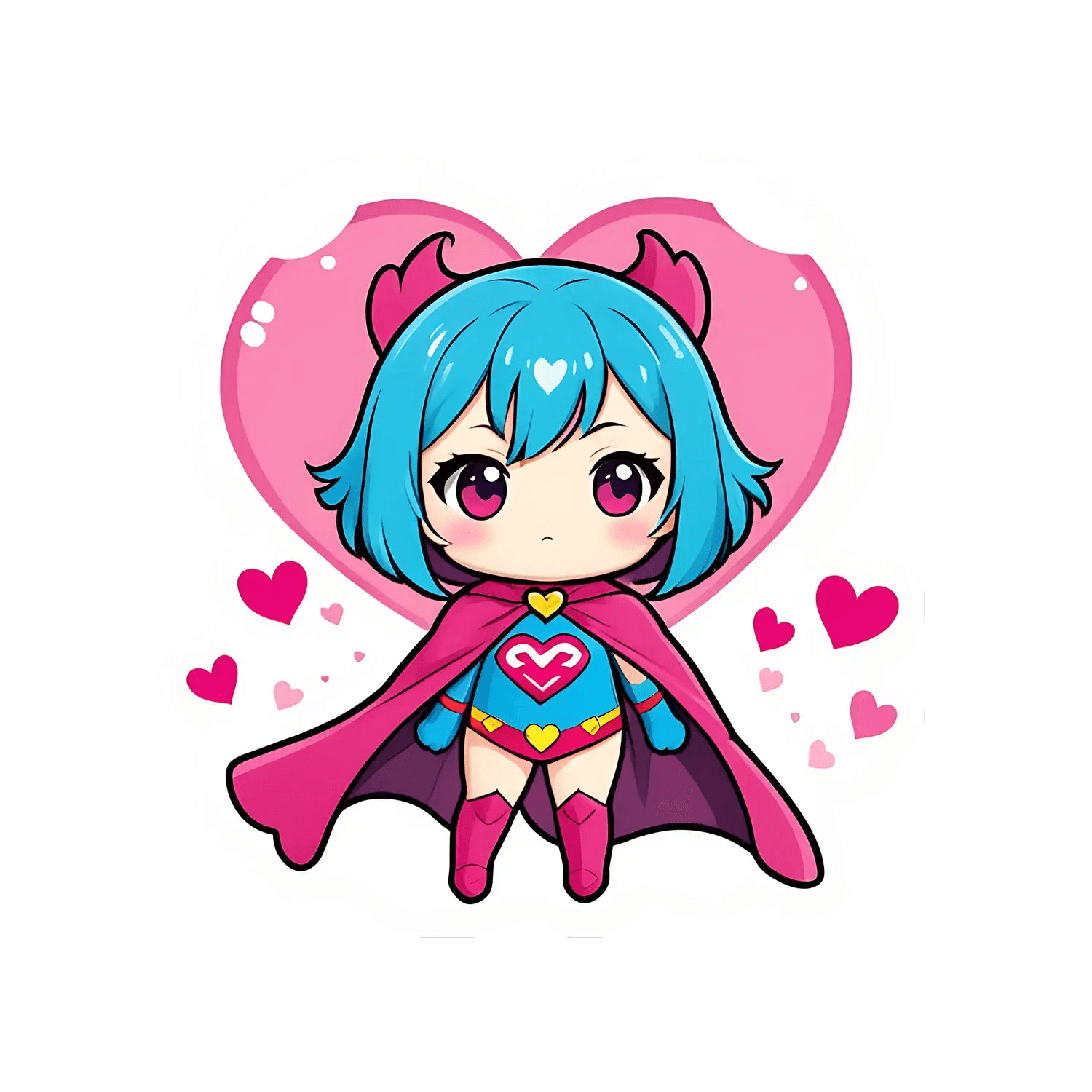 Cute Anime Hero - Heart Sticker - Heat Press Transfer