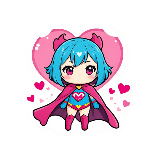 Cute Anime Hero - Heart Sticker - Heat Press Transfer
