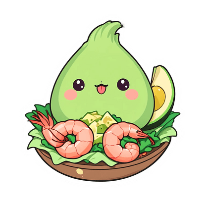 Cute Avocado Shrimp Bowl - Sticker - Heat Press Transfer