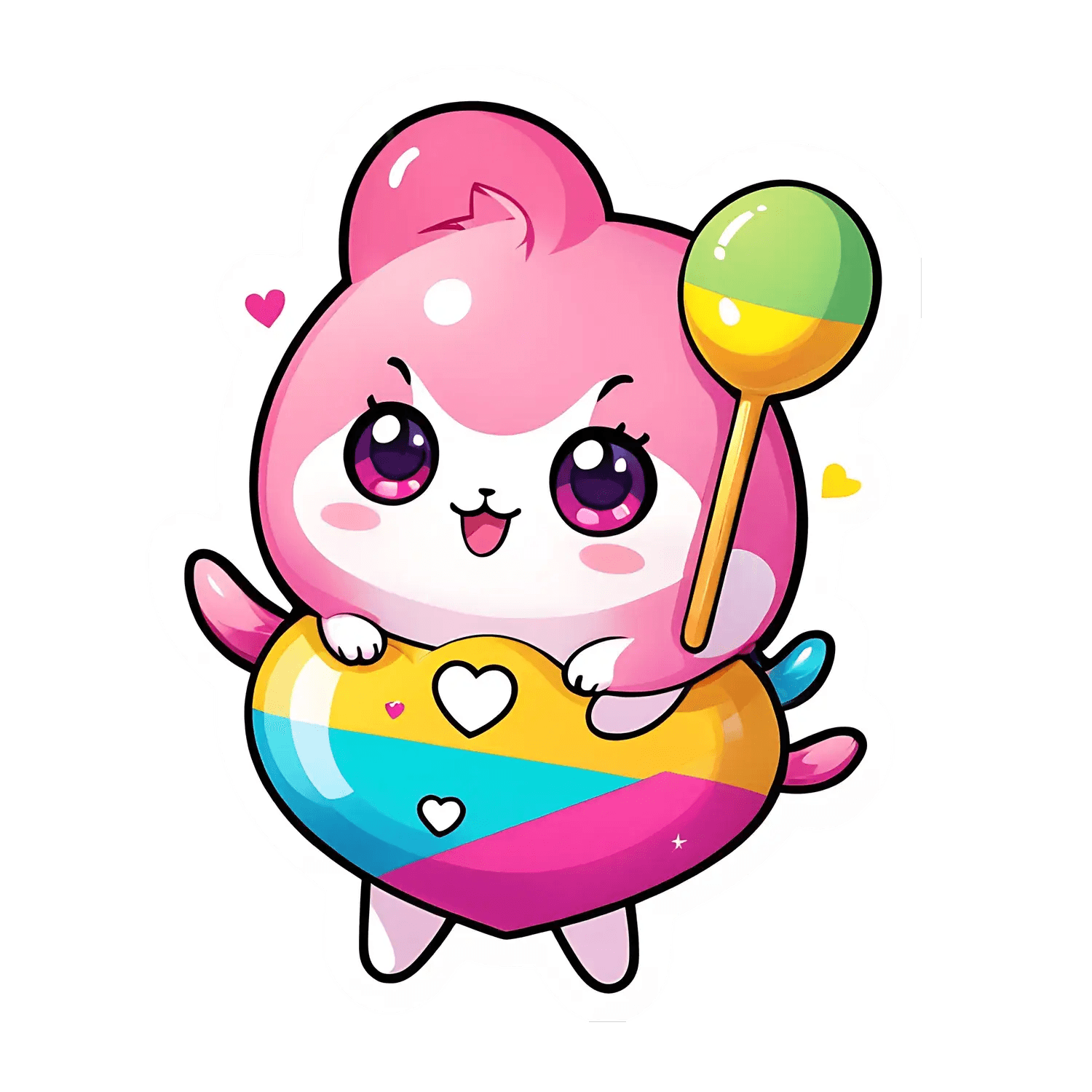Cute Bunny Sticker - Colorful Heart Lollipop - Heat Press Transfer
