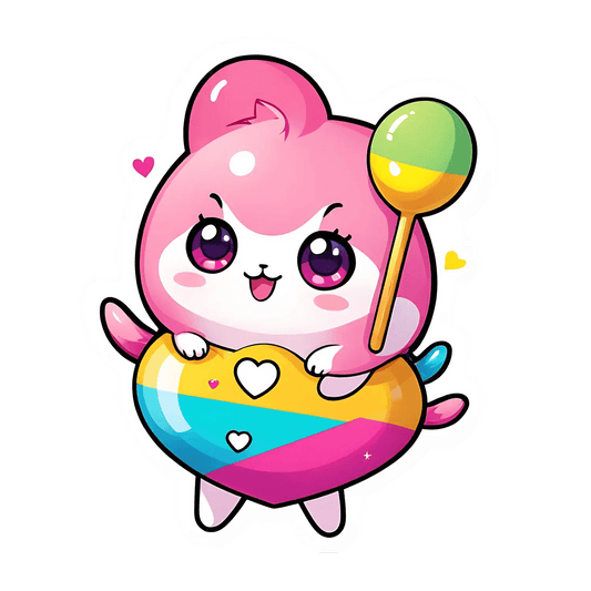 Cute Bunny Sticker - Colorful Heart Lollipop - Heat Press Transfer