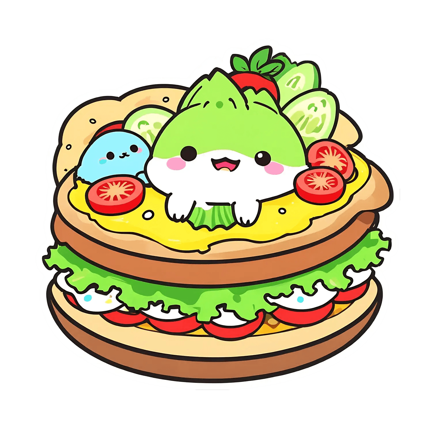 Cute Burger Cartoon - Sticker - Heat Press Transfer