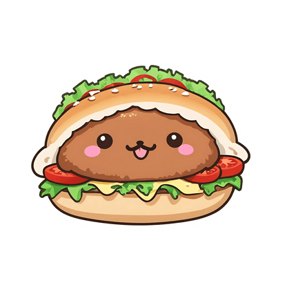 Cute Burger Character - Sticker - Heat Press Transfer