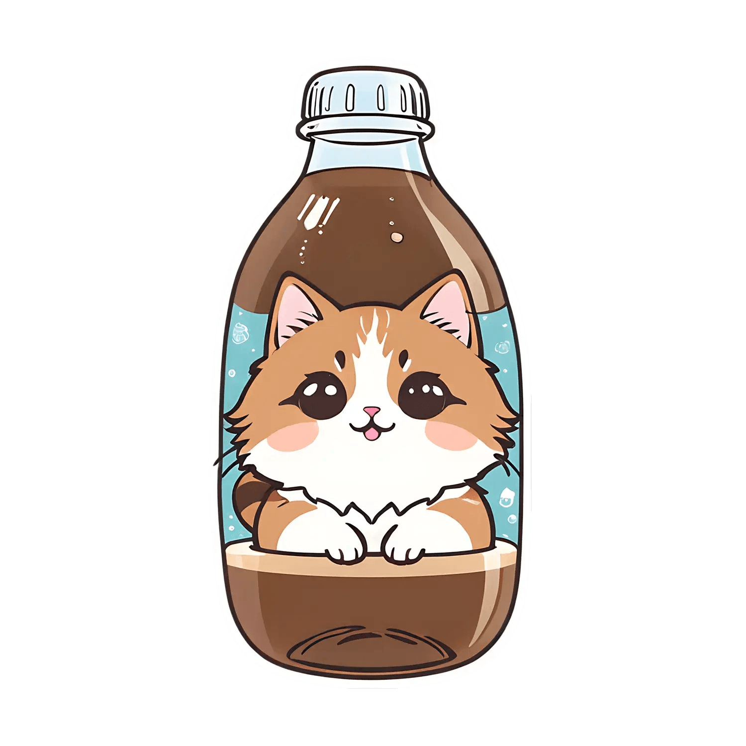 Cute Cat Bottle - Sticker - Heat Press Transfer