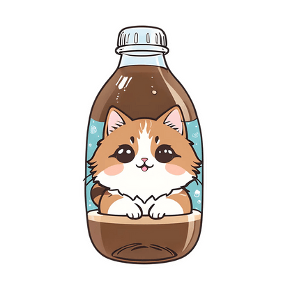 Cute Cat Bottle - Sticker - Heat Press Transfer