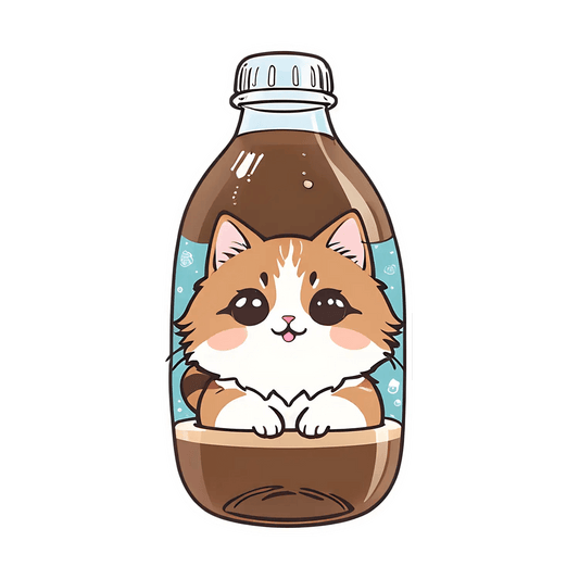 Cute Cat Bottle - Sticker - Heat Press Transfer