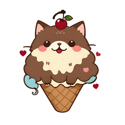 Cute Cat Ice Cream - Sticker - Heat Press Transfer