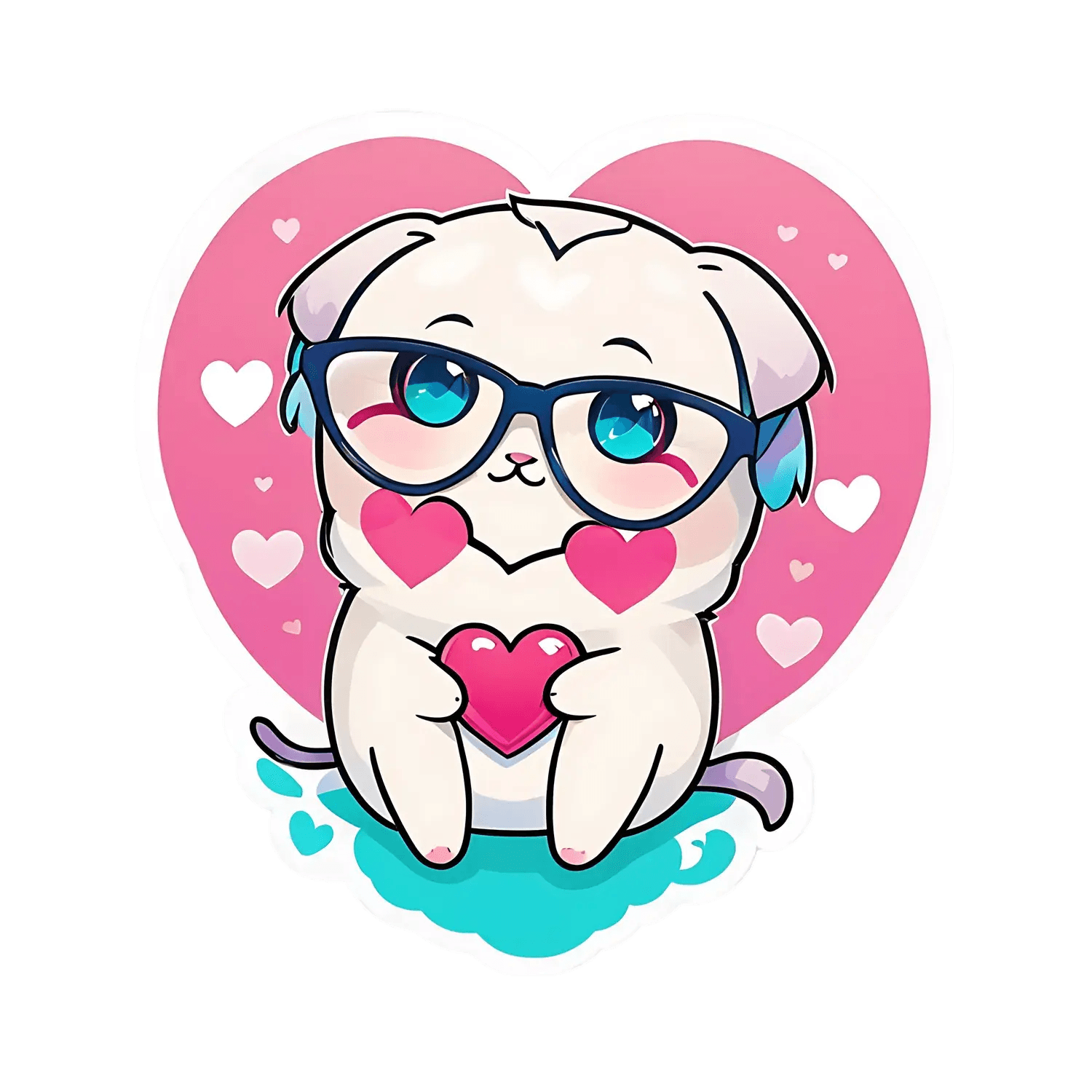 Cute Cat Love - Heart Sticker - Heat Press Transfer