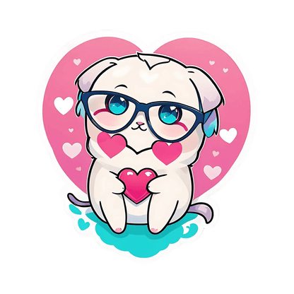 Cute Cat Love - Heart Sticker - Heat Press Transfer