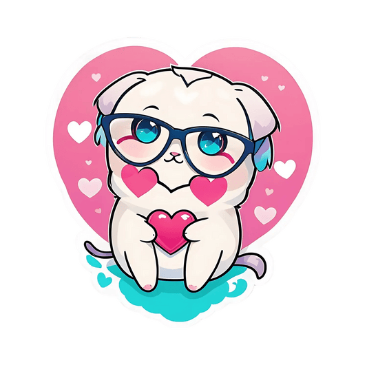 Cute Cat Love - Heart Sticker - Heat Press Transfer
