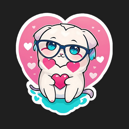 Cute Cat Love - Heart Sticker - Heat Press Transfer