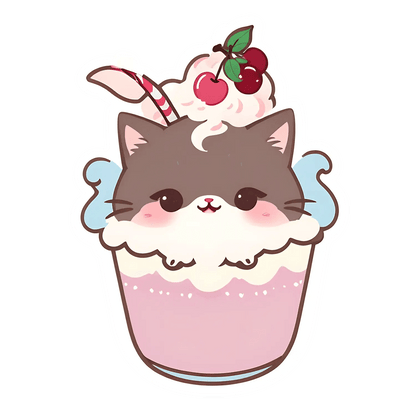 Cute Cat Sundae - Sticker - Heat Press Transfer