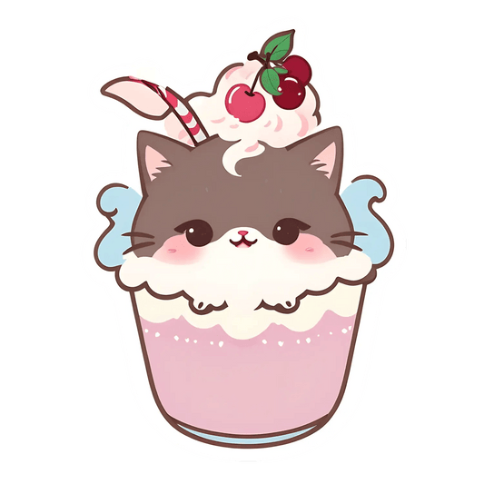 Cute Cat Sundae - Sticker - Heat Press Transfer