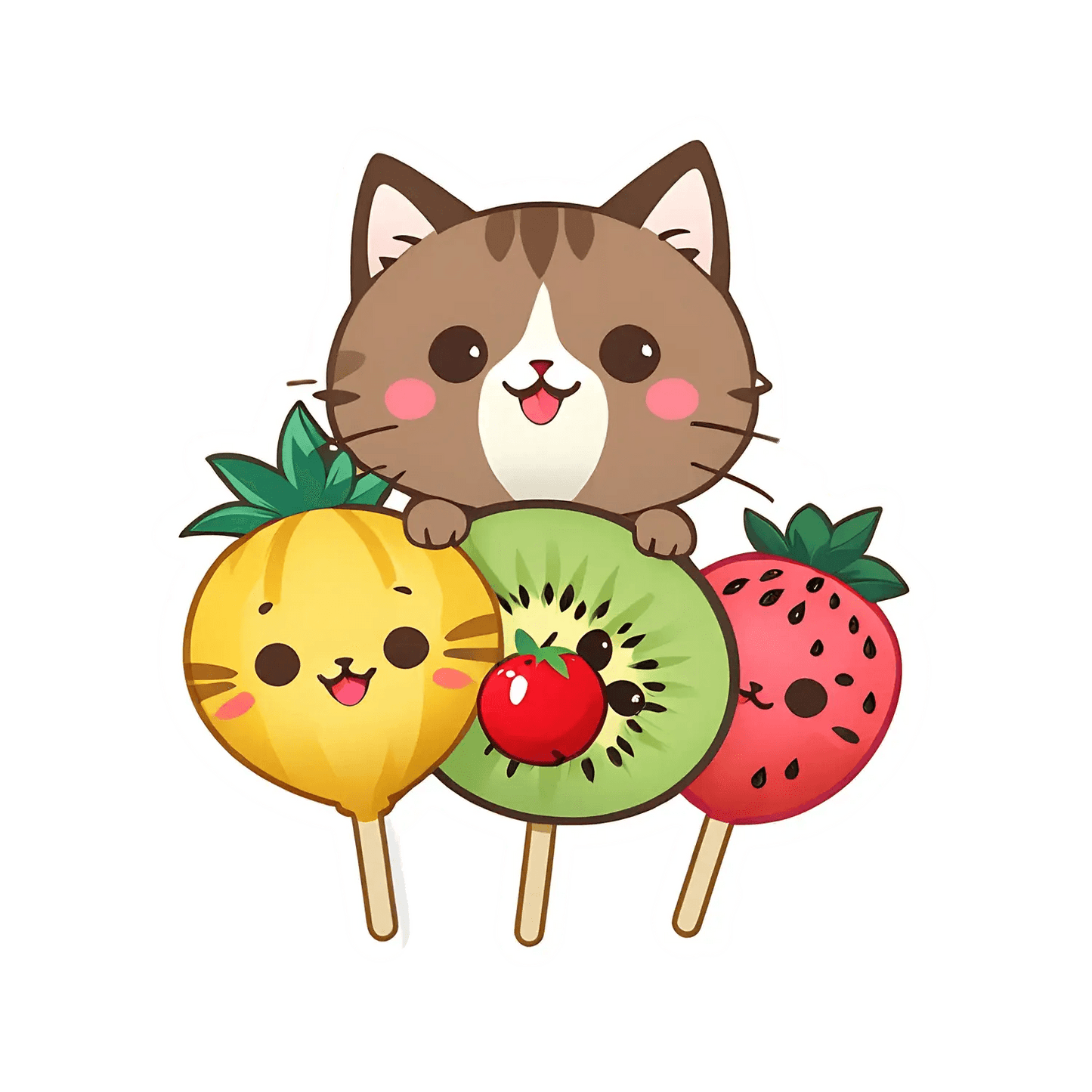 Cute Cat with Fruits - Sticker - Heat Press Transfer