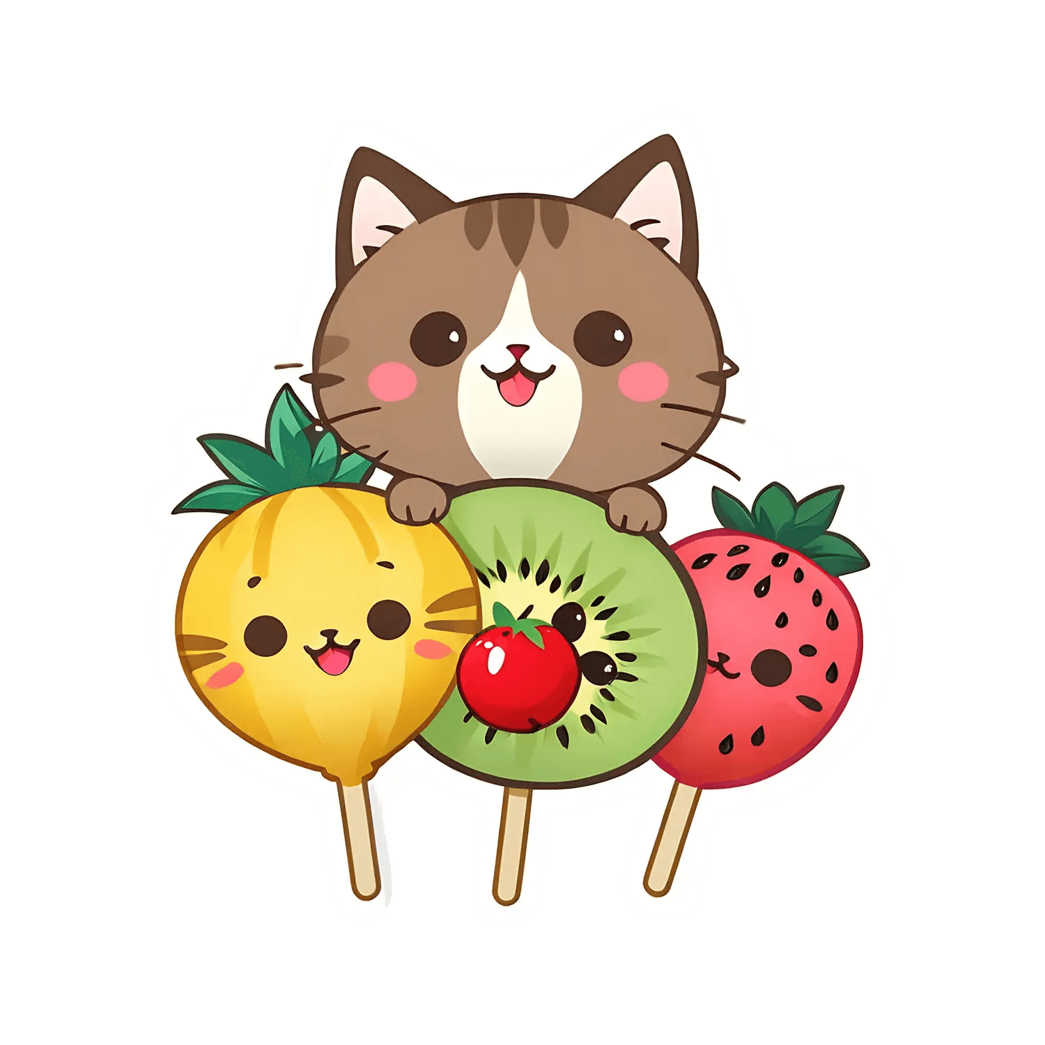 Cute Cat with Fruits - Sticker - Heat Press Transfer