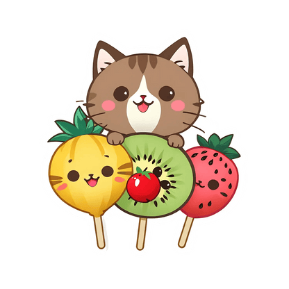 Cute Cat with Fruits - Sticker - Heat Press Transfer