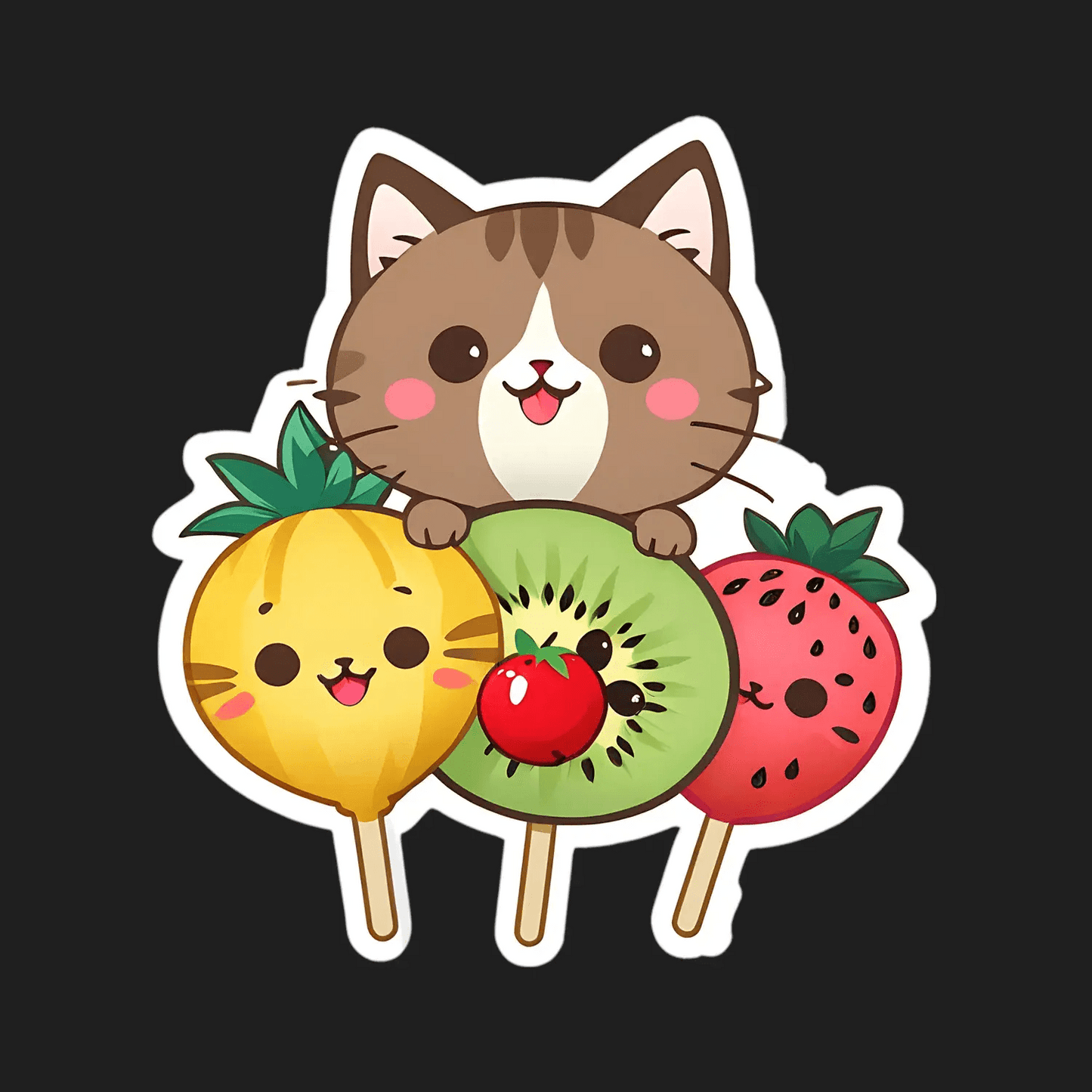 Cute Cat with Fruits - Sticker - Heat Press Transfer