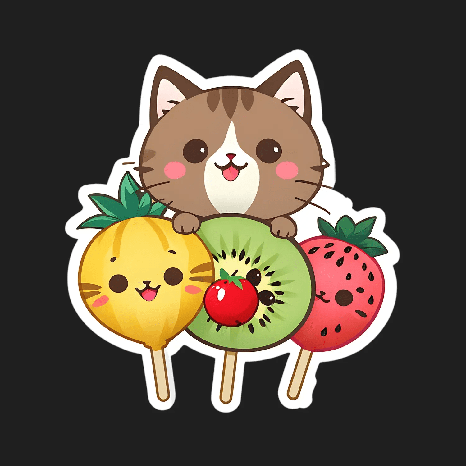 Cute Cat with Fruits - Sticker - Heat Press Transfer