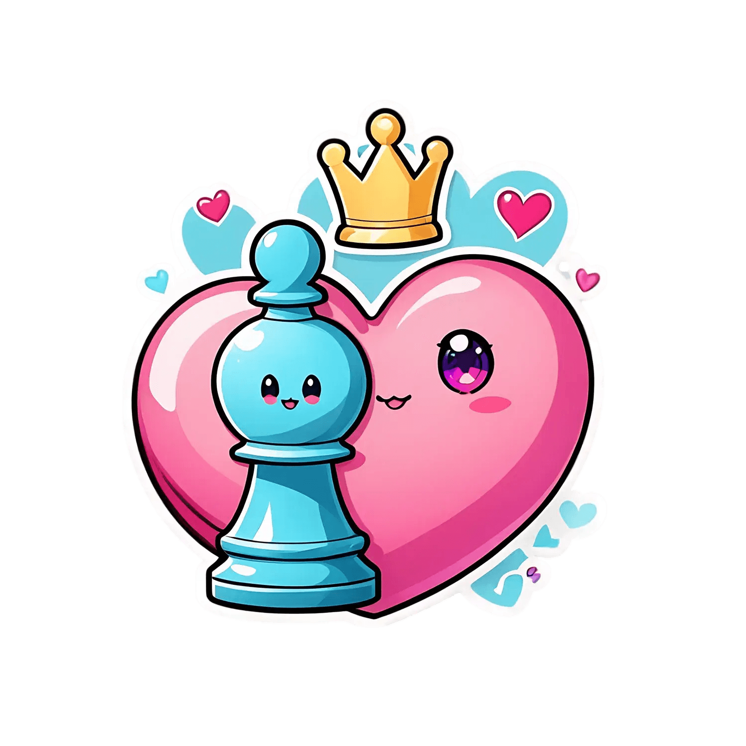 Cute Chess - Sticker with Adorable Heart - Heat Press Transfer