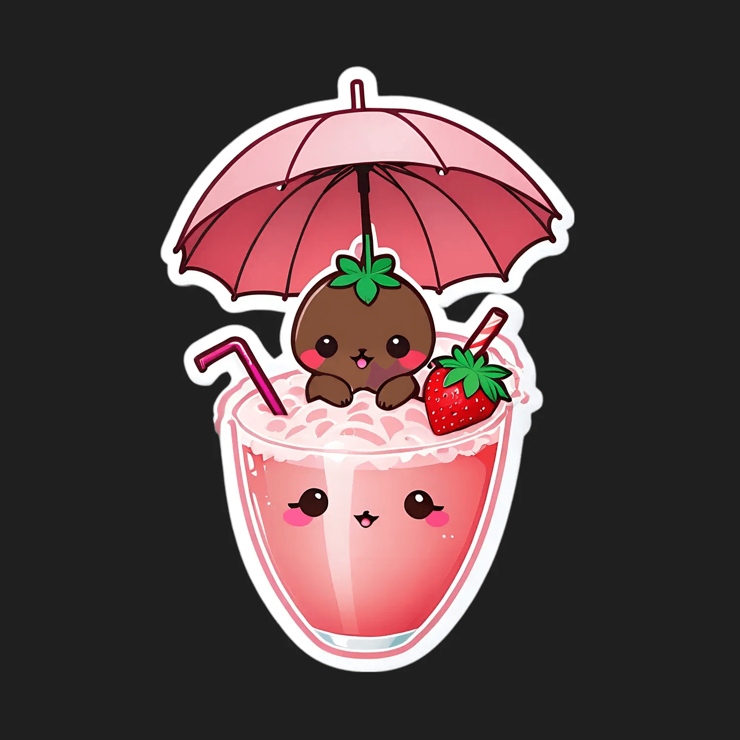 Cute Cocktail - Strawberry Sticker - Heat Press Transfer