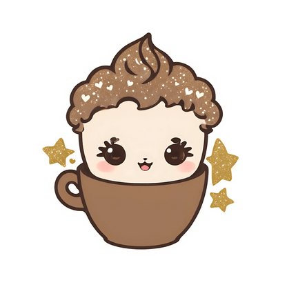 Cute Coffee Cup - Sparkle Sticker - Heat Press Transfer