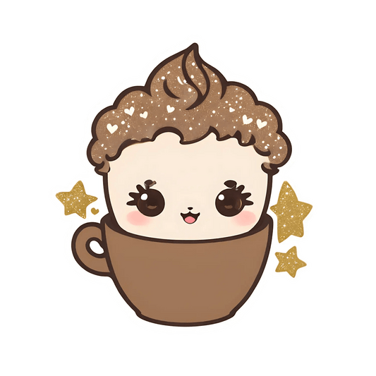 Cute Coffee Cup - Sparkle Sticker - Heat Press Transfer