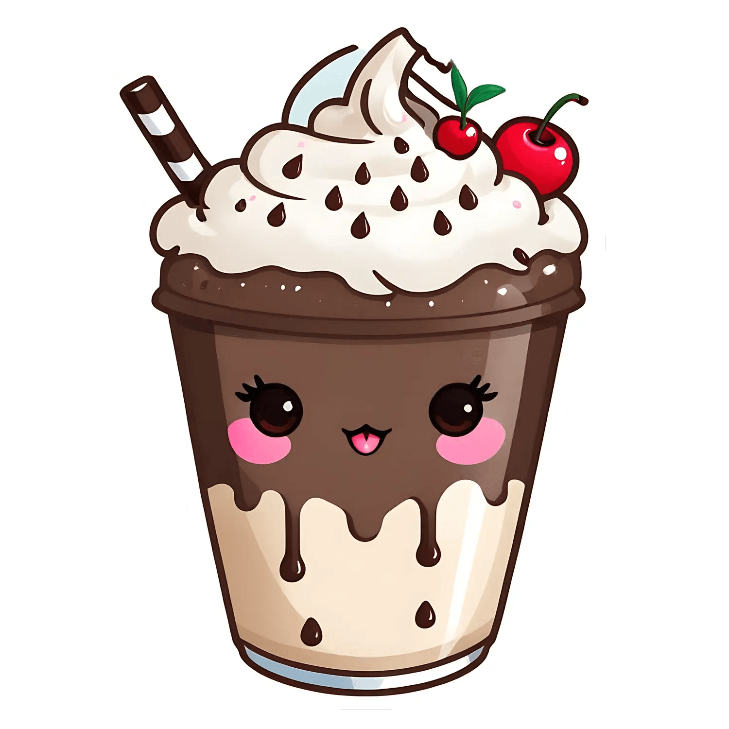 Cute Coffee Cup Sticker - Kawaii Dessert Theme - Heat Press Transfer