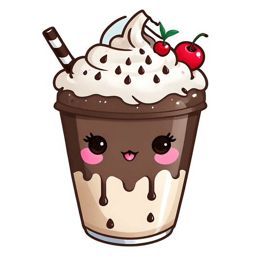 Cute Coffee Cup Sticker - Kawaii Dessert Theme - Heat Press Transfer