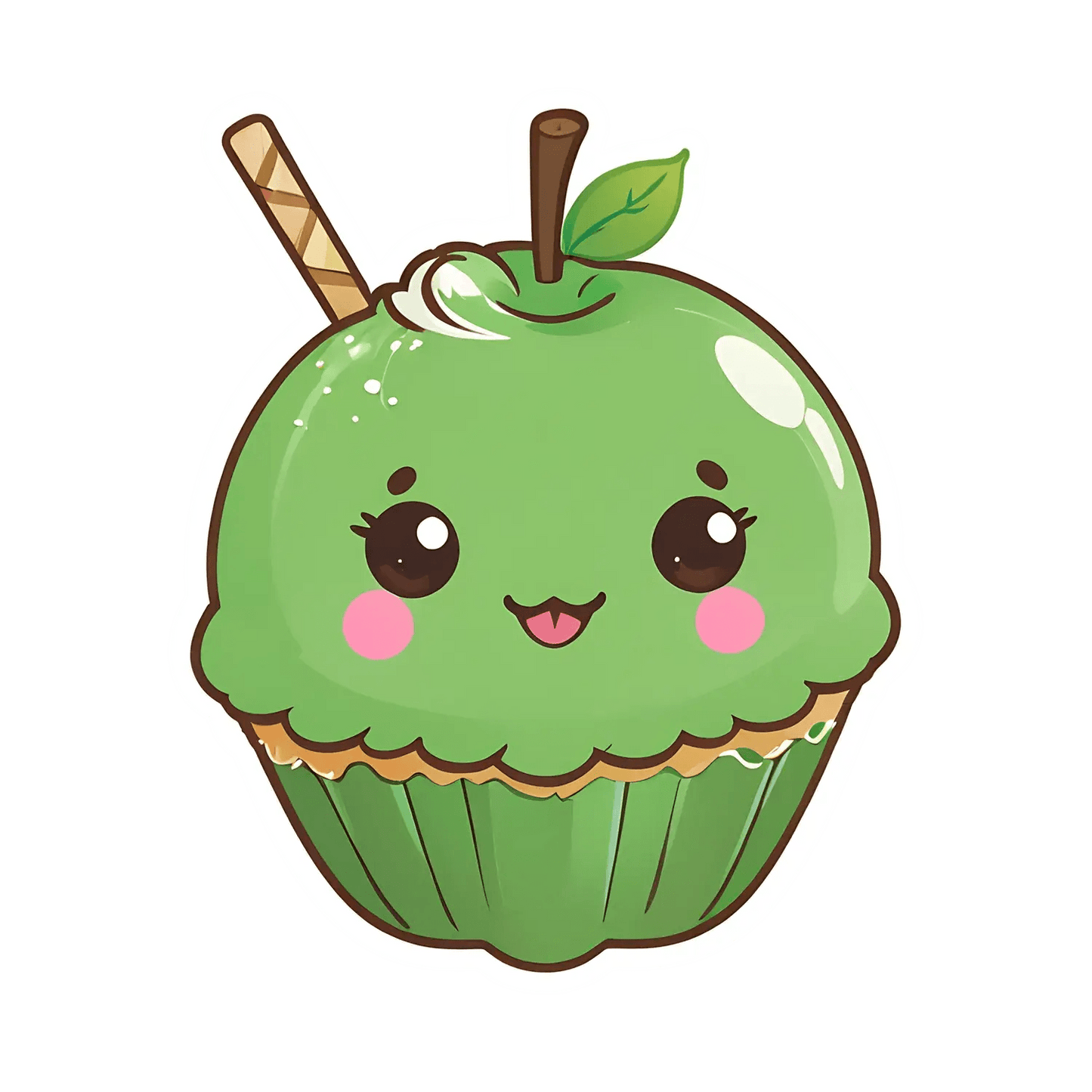 Cute Cupcake Sticker - Green Apple Charm - Heat Press Transfer