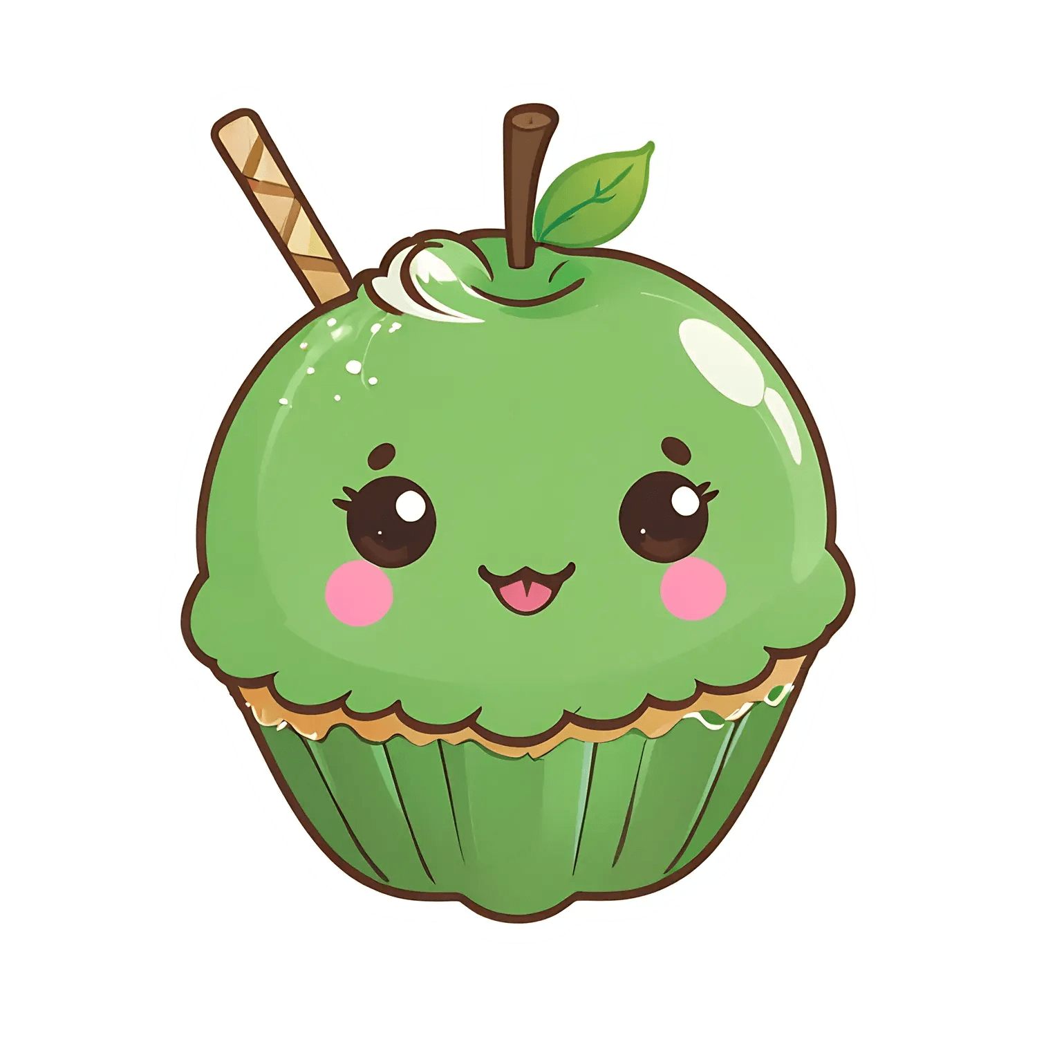 Cute Cupcake Sticker - Green Apple Charm - Heat Press Transfer