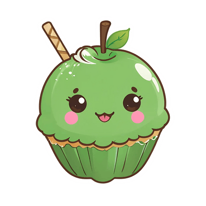 Cute Cupcake Sticker - Green Apple Charm - Heat Press Transfer