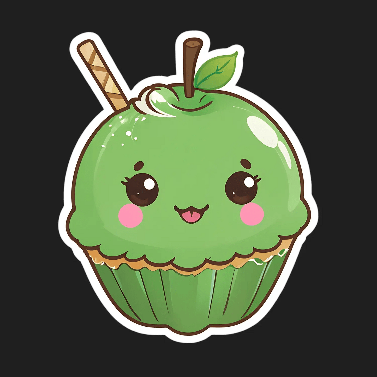 Cute Cupcake Sticker - Green Apple Charm - Heat Press Transfer