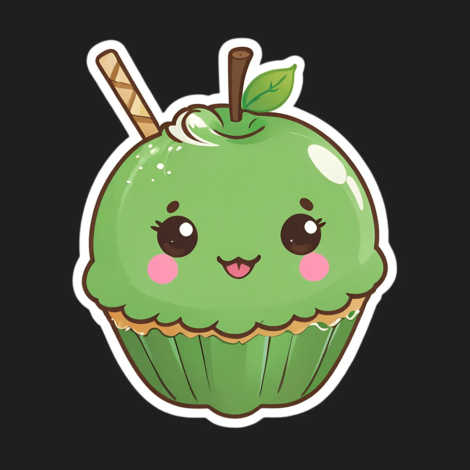 Cute Cupcake Sticker - Green Apple Charm - Heat Press Transfer