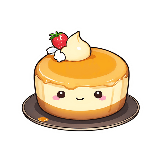 Cute Dessert Sticker - Happy Flan with Strawberry - Heat Press Transfer