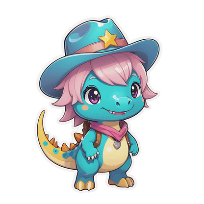 Cute Dinosaur - Cowboy Sticker - Heat Press Transfer