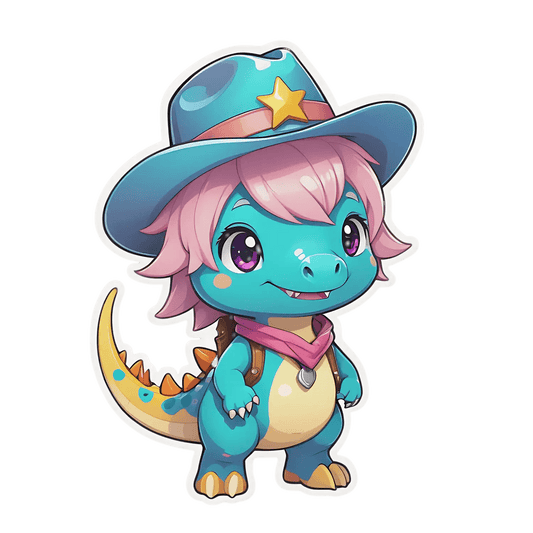 Cute Dinosaur - Cowboy Sticker - Heat Press Transfer
