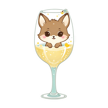Cute Dog Wine Glass - Sticker - Heat Press Transfer
