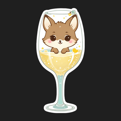 Cute Dog Wine Glass - Sticker - Heat Press Transfer