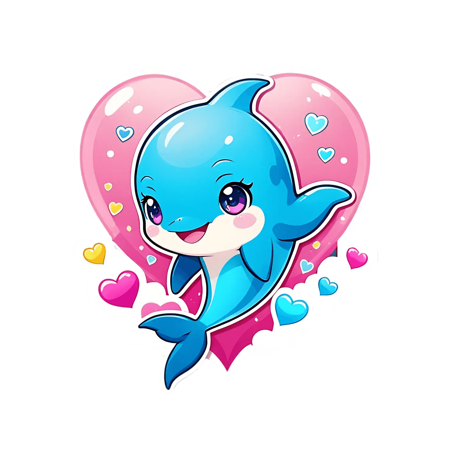 Cute Dolphin Heart - Sticker - Heat Press Transfer