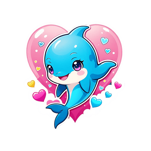 Cute Dolphin Heart - Sticker - Heat Press Transfer