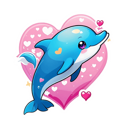 Cute Dolphin Love - Sticker - Heat Press Transfer