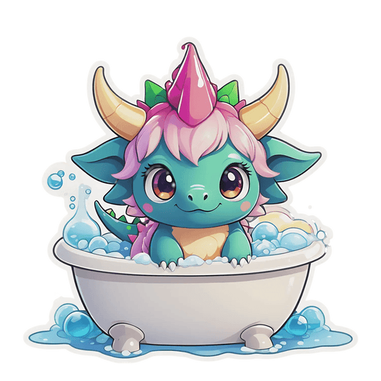 Cute Dragon Bath - Fantasy Sticker - Heat Press Transfer