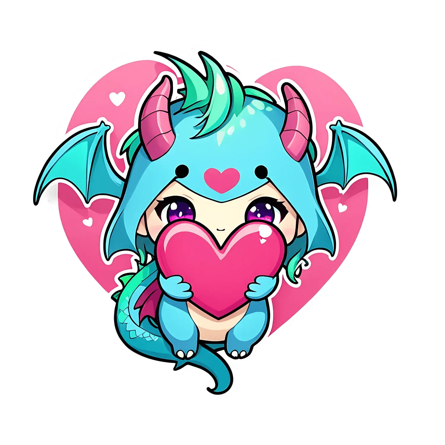 Cute Dragon Love - Heart Sticker - Heat Press Transfer
